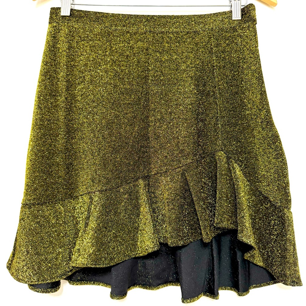 Michael Kors Black Gold Ruffled High Low Asymmetrical Women’s Mini Skirts, M